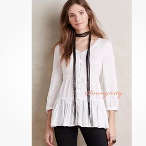 Anthropologie Maeve Ivory Lila Tiered Tunic Top Size M